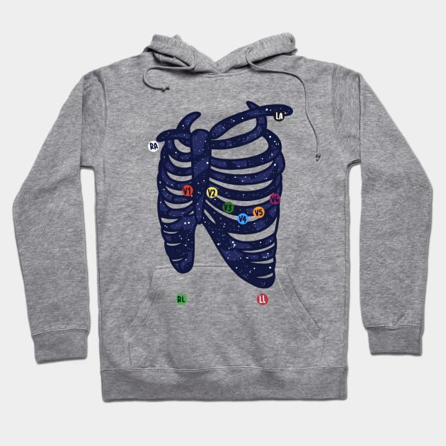 Hand Drawn Electrocardiogram Placement Galaxy Hoodie by Sofia Sava